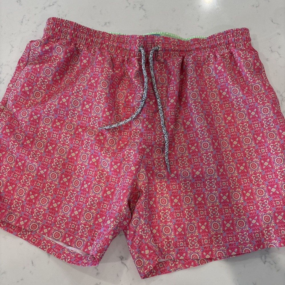 Michael's with Liner Swim Trunks Abstract Bright Pink Yellow All Over Mens XXL
